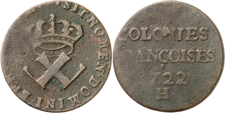 USA. Louis XV (1715-1774). 9 deniers des colonies françaises d'Amériques - 1722 H La Rochelle.