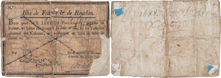 Isles de France et Bourbon (Maurice et Réunion) 6 livres - Juillet 1768.
