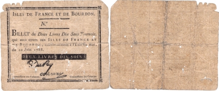 Isles de France et Bourbon (Maurice et Réunion) 2 livres 10 sous tournois - 10 Juin 1788.