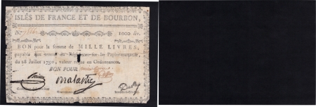 Isles de France et Bourbon (Maurice et Réunion). 1.000 livres type Malartic - 1792 / 1793.