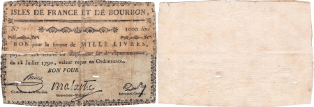 Isles de France et Bourbon (Maurice et Réunion). 1.000 livres type Malartic - 1792 / 1793.