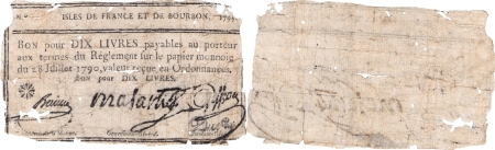 Isles de France et Bourbon (Maurice et Réunion) 10 livres type à la fleur - 1795.