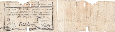 Isles de France et Bourbon (Maurice et Réunion) 10 livres type à la fleur - 1796. 