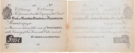 Isles de France et Bourbon (Maurice et Réunion) Occupation Anglaise. 5 couronnes - 181- (1813).