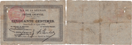 Réunion - Trésor Colonial 50 centimes - 4 juin 1884.