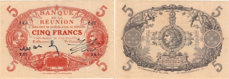 Réunion. 5 francs type rouge - Non daté (1912-1920).