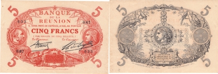 Réunion. 5 francs type rouge - Non daté (1926).