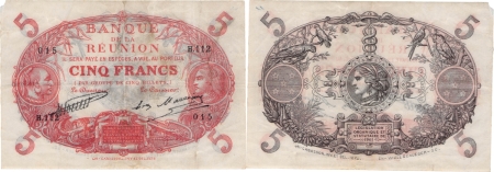Réunion. 5 francs type rouge - Non daté (1930-1937).