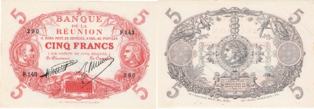 Réunion. 5 francs type rouge - Non daté (1938-1943).