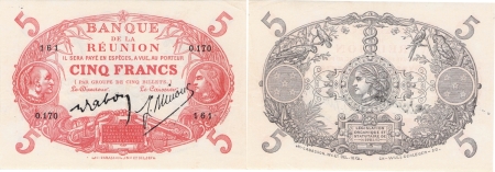 Réunion. 5 francs type rouge - Non daté (1944).