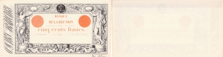Réunion. Epreuve uniface du recto, sans filigrane, du 500 francs noir avec texte orange - (1898).