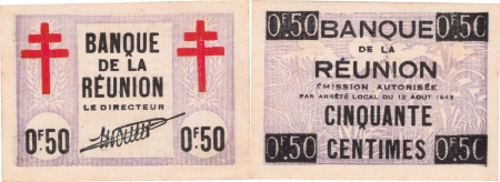 Réunion - France Libre. 50 centimes « Croix de Lorraine » - (1943).