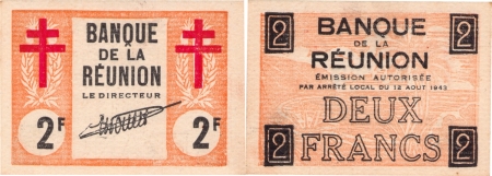 Réunion - France Libre. 2 francs « Croix de Lorraine » - (1943).