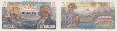Réunion - C.C.F.O.M. Spécimen du 5 francs « Bougainville » - (1946).