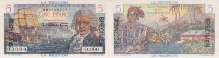 Réunion - C.C.F.O.M. Spécimen du 5 francs « Bougainville » - (1946).