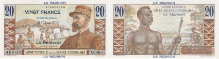 Réunion - C.C.F.O.M. Spécimen du 20 francs « E. Gentil » - (1946).