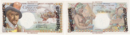 Réunion - C.C.F.O.M. Spécimen filigrané du 50 francs « Belain d’Esnambuc » - (1946).