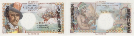 Réunion - C.C.F.O.M. Spécimen filigrané du 50 francs « Belain d’Esnambuc » - (1946).