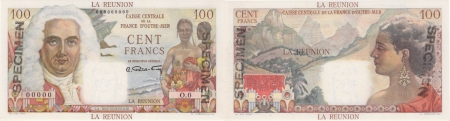 Réunion - C.C.F.O.M. Spécimen filigrané du 100 francs « La Bourdonnais » - (1946).