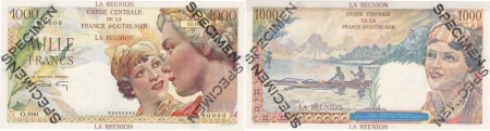Réunion - C.C.F.O.M. Spécimen filigrané du 1000 francs.