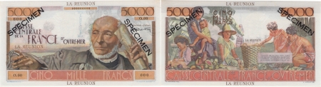 Réunion - C.C.F.O.M. Spécimen filigrané du 5000 francs « Schoelcher » - (1946).