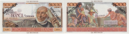 Réunion - C.C.F.O.M. Spécimen filigrané du 5000 francs « Schoelcher » - (1946).