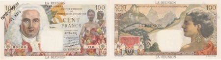 Réunion - I.E.D.O.M. Spécimen filigrané du 100 francs « La Bourdonnais » - (1960).
