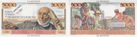 Réunion - I.E.D.O.M. Spécimen filigrané du 5000 francs « Schoelcher » - (1960).
