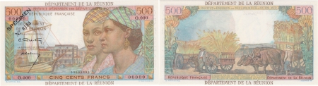 Réunion - I.E.D.O.M. Spécimen filigrané du 500 francs « Pointe à Pitre » - (1964).