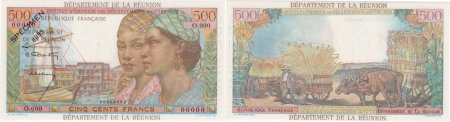 Réunion - I.E.D.O.M. Spécimen filigrané du 500 francs « Pointe à Pitre » - (1964).