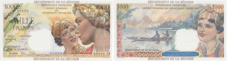 Réunion - I.E.D.O.M. Spécimen filigrané du 1000 francs « Union Française » - (1964).