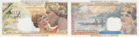 Réunion - I.E.D.O.M. Spécimen filigrané du 1000 francs « Union Française » - (1964).