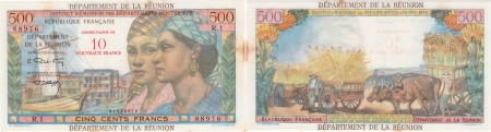 Réunion - I.E.D.O.M. 10 NF sur 500 francs « Pointe à Pitre » - (1971).