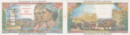 Réunion - I.E.D.O.M. 10 NF sur 500 francs « Pointe à Pitre » - (1971).