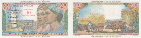 Réunion - I.E.D.O.M. 10 NF sur 500 francs « Pointe à Pitre » - (1971).