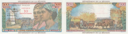 Réunion - I.E.D.O.M. 10 NF sur 500 francs « Pointe à Pitre » - (1971).
