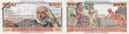 Réunion - I.E.D.O.M. Spécimen filigrané du 100 NF sur 5000 francs « Schoelcher » - (1971).