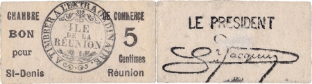 Réunion - Chambre de Commerce de Saint-Denis Bon pour 5 centimes - (1918).