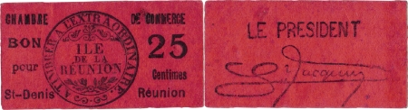 Réunion - Chambre de Commerce de Saint-Denis Bon pour 25 centimes - (1918).