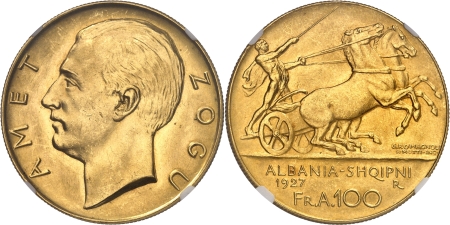 Ahmed Zogu (1925-1939) - 100 francs or sans étoile - 1927 R Rome