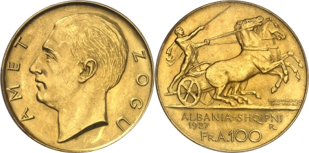 Ahmed Zogu (1925-1939) - 100 francs or sans étoile - 1927 R Rome