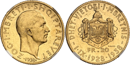 Ahmed Zogu (1925-1939)  - Essai du 20 francs or - 1938 R Rome PROVA