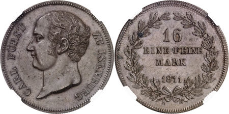 Isembourg-Birstein - Charles Frédéric (1803-1820) - Épreuve sur cuivre du thaler - 1811 Francfort-sur-le-Main