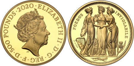 Elisabeth II (1952 à nos jours) - Épreuve sur flan bruni de la 500 pounds or « Three Graces » - 2020