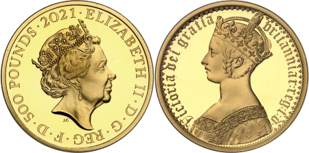 Elisabeth II (1952 à nos jours) - Épreuve sur flan bruni de la 500 pounds or « Gothic Crown » - 2021