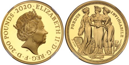 Elisabeth II (1952 à nos jours) - Coffret avec l'épreuve sur flan bruni de la 200 pounds or « Three Graces » - 2020 