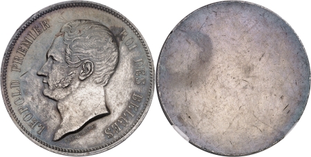 Léopold Ier (1831-1865) - Piéfort uniface sur flan bruni en argent du 5 francs - Non daté (1847)
