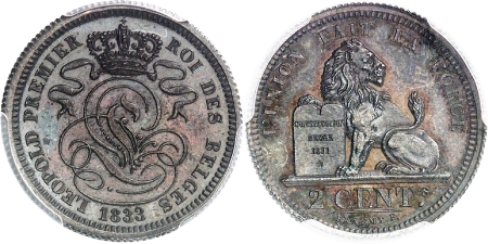 Léopold Ier (1831-1865) - Epreuve en argent du 2 centimes - 1833