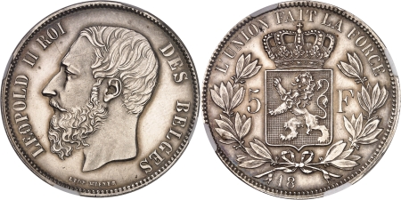 Léopold II (1865-1909) - Epreuve sur flan bruni en argent du 5 francs - 18(66)