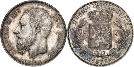 Léopold II (1865-1909) - Epreuve sur flan bruni du 5 francs - 1875